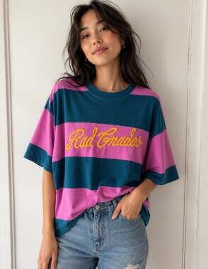 H&M Divided Rad Grades Embroidered Striped T-Shirt